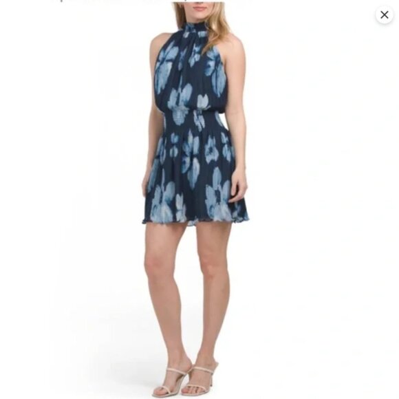 NWT RAMY BROOK Janie Blue Floral Mini Dress - Picture 1 of 4